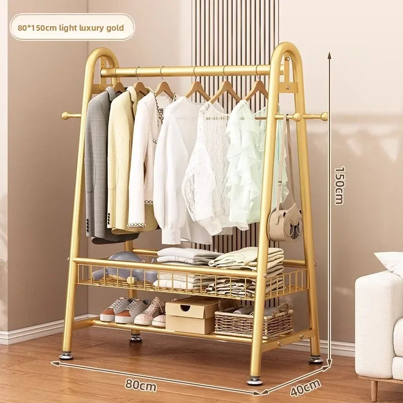 Simple Coat Rack Floor-to-ceiling Indoor Drying Rack Storage Rack Household Bedroom Floor-to-ceiling Clothes Rack Hanger Oasis Select Gold 80-150-B