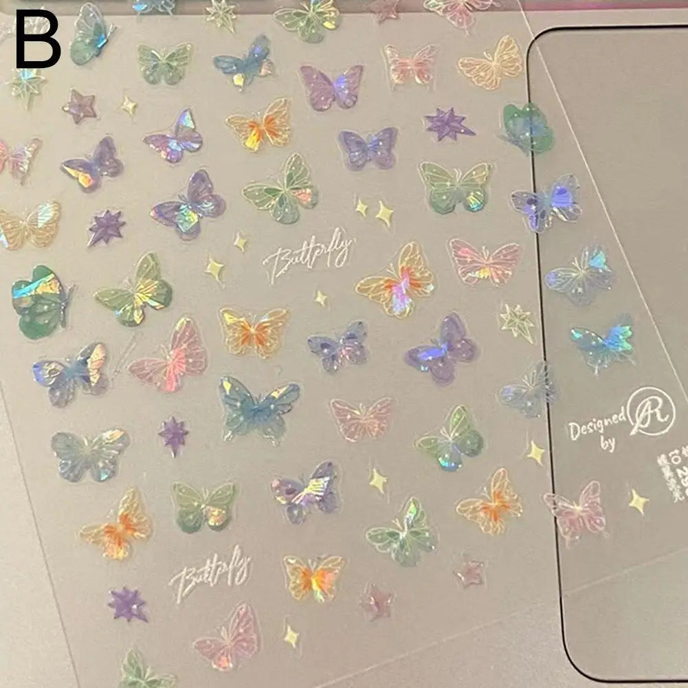 3D Iridescent Butterfly Nail Stickers – Self-Adhesive Decals