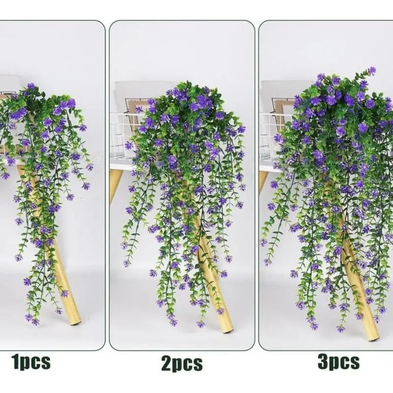 Artificial Plant Hanging Flowers with Eucalyptus Leaves: 2Pcs Wall Home Garden Greenery Vine for Wedding Decor Oasis Select