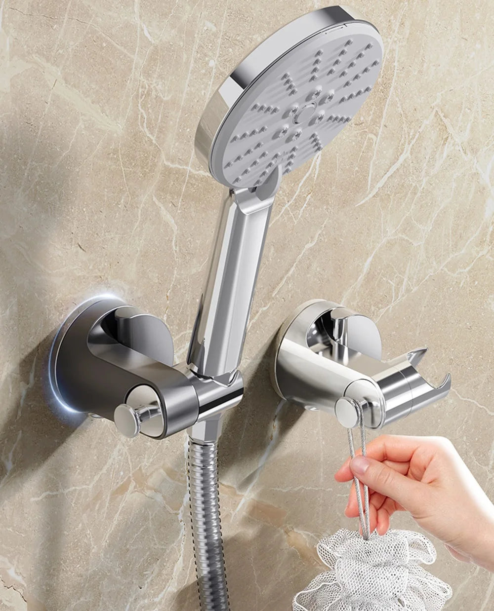 New Shower Holder 360°Adjustable Self-adhesive Shower Head Stand Bracket, Suction Cup Shower Head Holder Bathroom Accessories Oasis Select