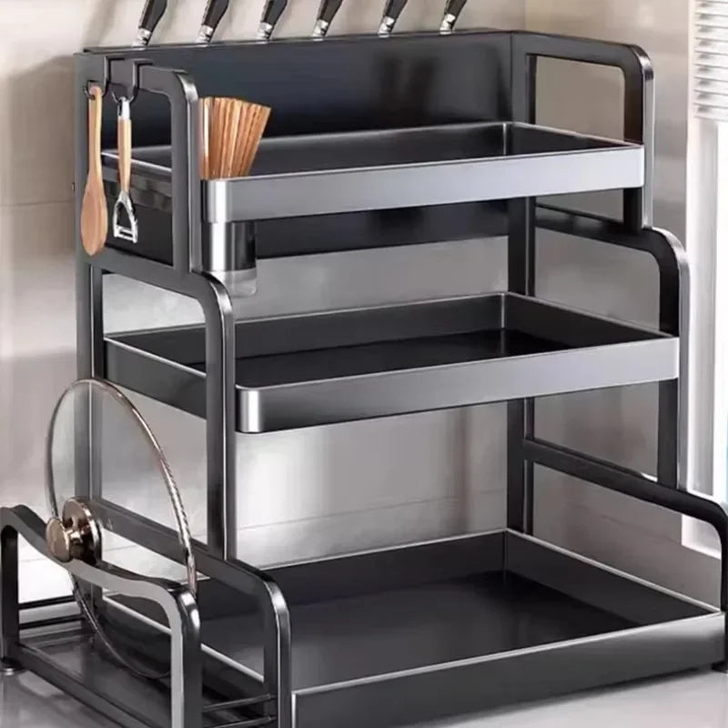 Multi-functional Household cutting board seasoning storage rack multi-layer knife holder chopstick cage kitchen countertop rack Oasis Select