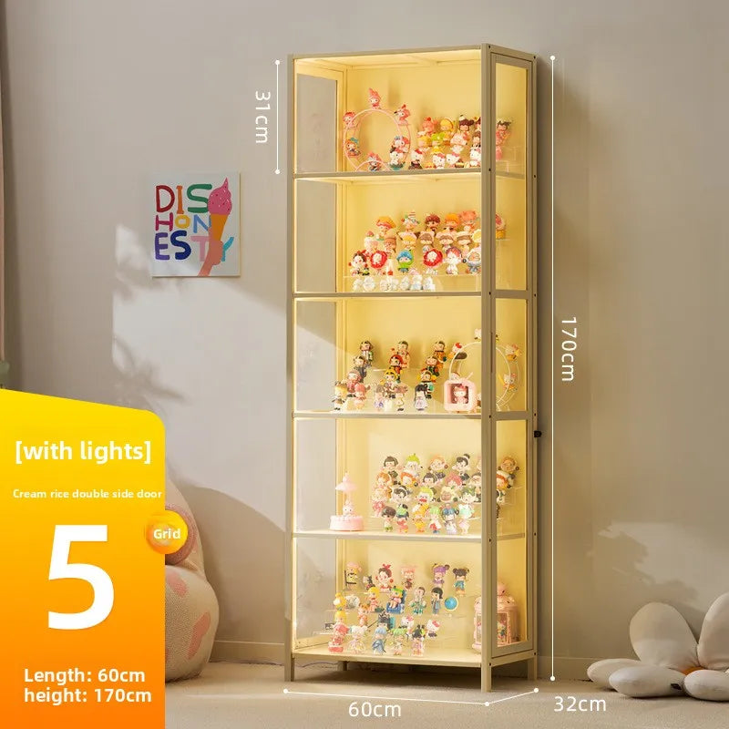Luxury Glass Door Solid Wood Figure Blind Box Model Dust-proof Display Cabinet Design Model Cabinet Storage Storage Cabinet Oasis Select Milky White 5-60