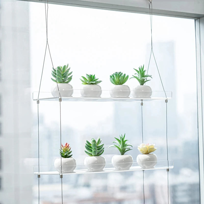 WISH 3-Tier Window Plant Shelves 16 Inch, Acrylic Adjustable Hanging Floating Shelf, Window Sill Extender For Indoor Plants Oasis Select