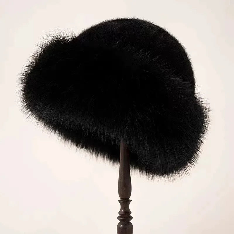 Warm Hat Casual Plush Fluffy Plush Cap Versatile Solid Hat for Holiday Season Thick, Fluffy & Warm with Ear Protection Hat Oasis Select black