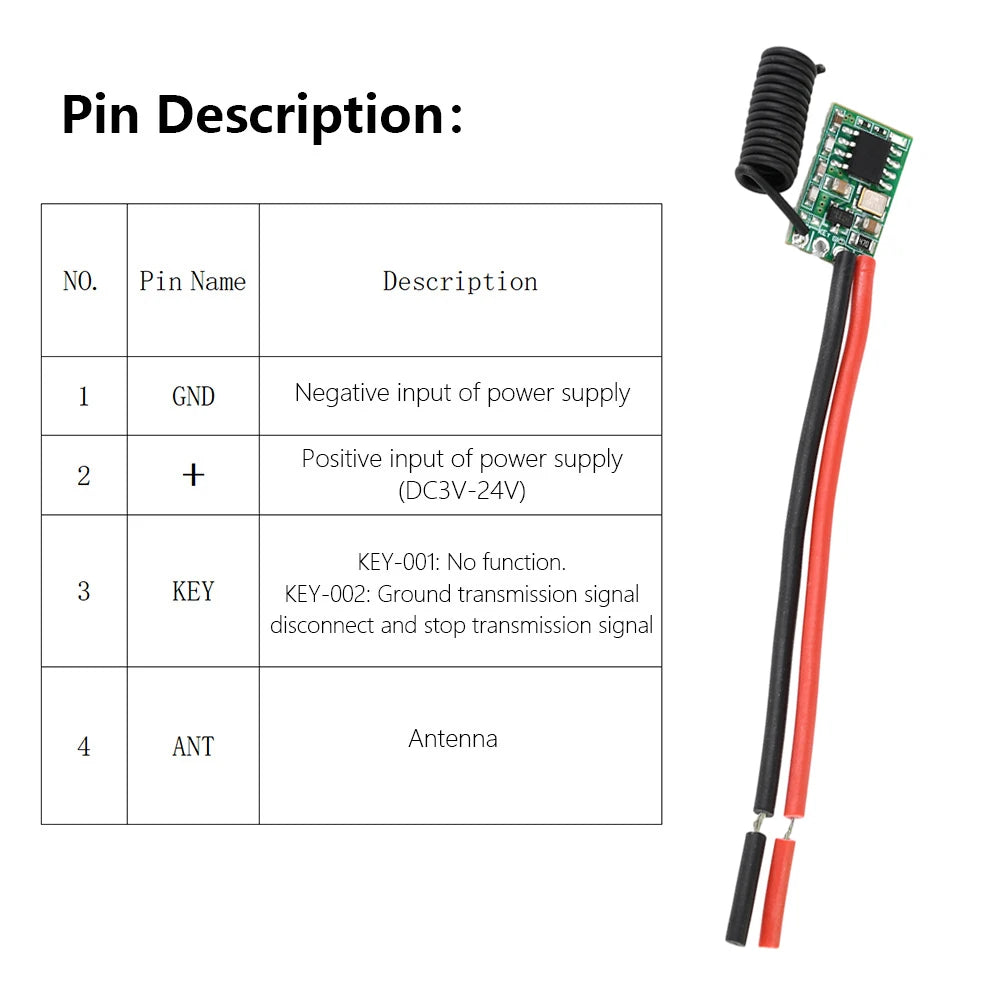 DC 3V-24V Wide Voltage Universal RF Module Miniature Wireless Transmitter-Receiver Module 433MHZ Transmitter LED Remote Control Oasis Select