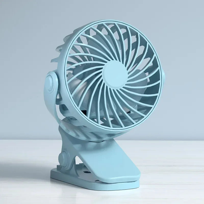 Portable Mini 360°Flip USB Rechargeable Table Fan Clip-on Type Desk Fan Hanging Clip Fan Night Light Air Cooler Outdoor Oasis Select Blue