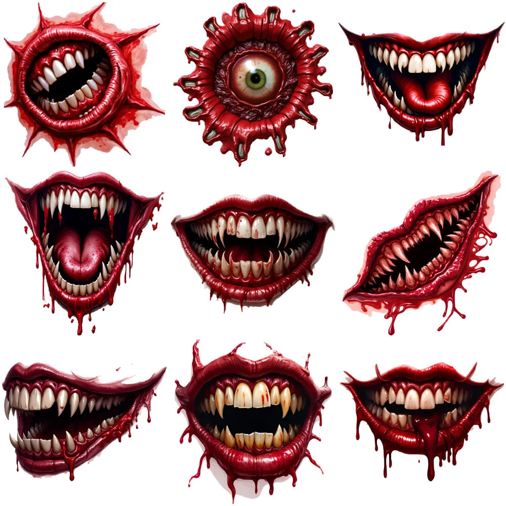 9-Pack Halloween Temporary Tattoo Stickers – Fanged Mouth & Lips