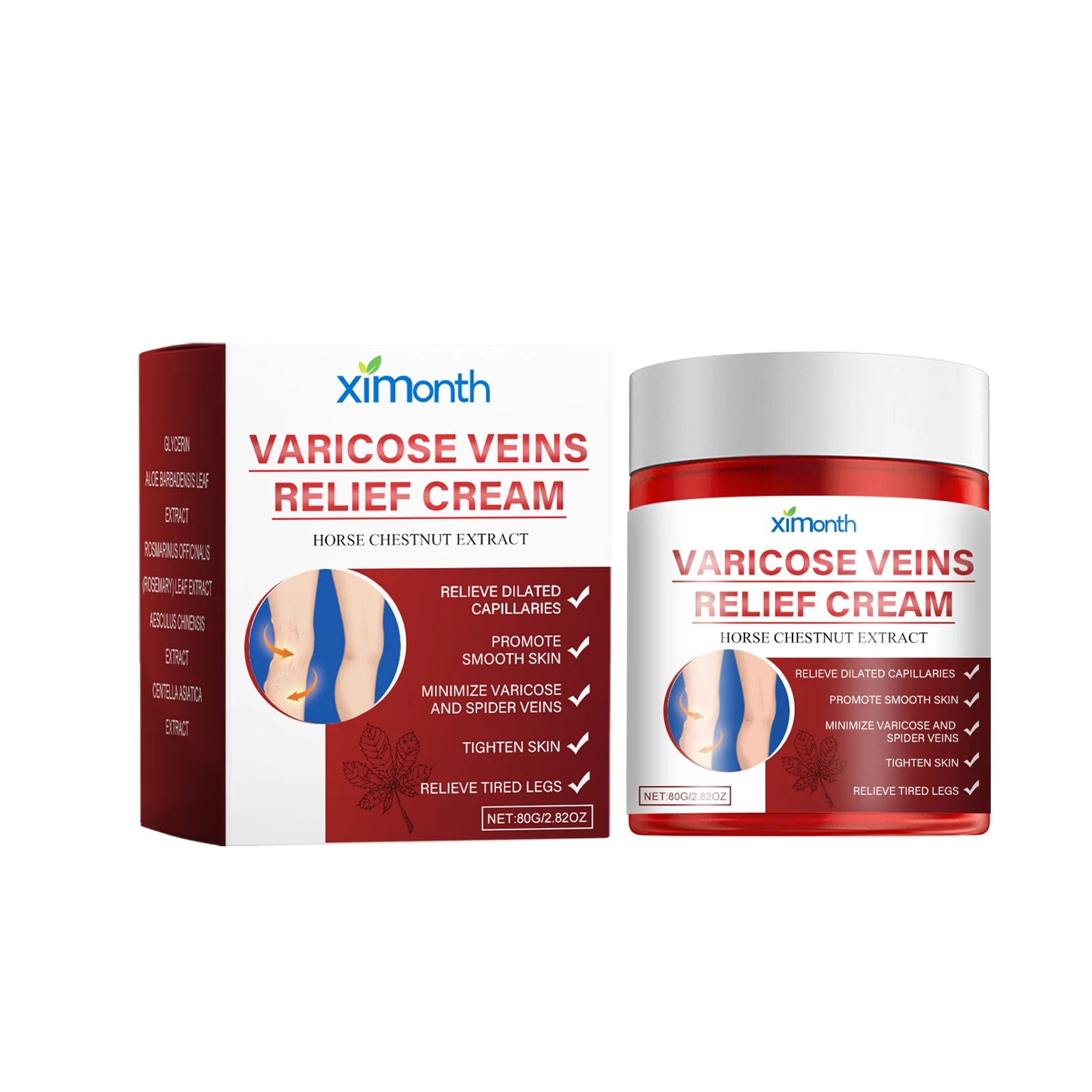 Ximonth Vein Repair Cream Leg Massage Relieve Leg Swelling Eliminate Vasculiti Phlebiti Improve Blood Circulation Sooth Cream Oasis Select 80g boxed