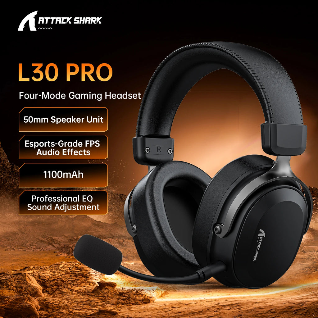 Attack Shark L30PRO 4 Mode Game Headset 2.4G Wireless BT USB 3.5mm Virtual 7.1 Surround 50mm Driver 10ms Low Latency for PC PS5 Oasis Select