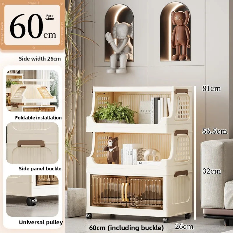 40-50-60 transparent household living room multi-layer mobile snack locker storage folding rack locker Oasis Select 60CM 2 plus 1