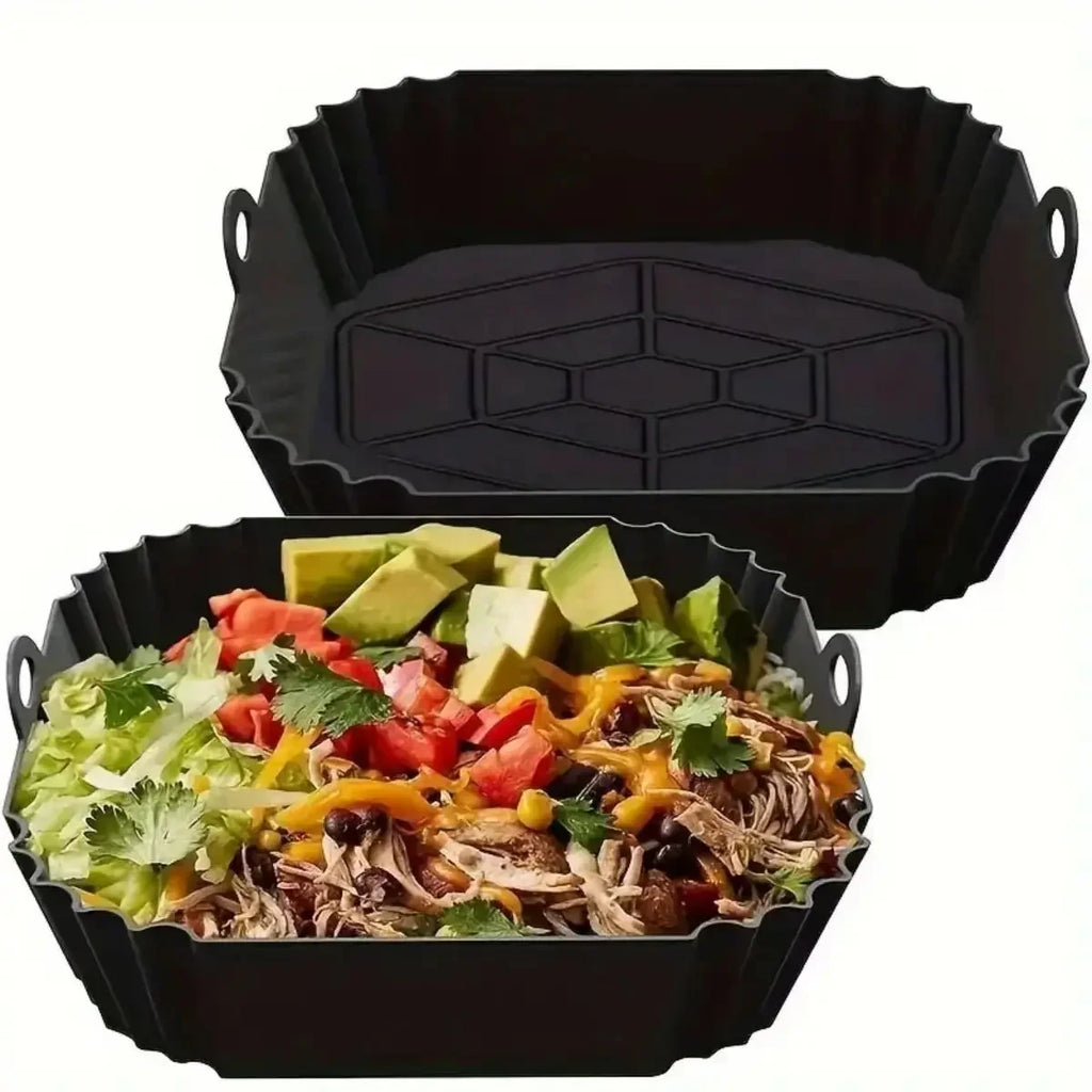 1pc Reusable Silicone Air Fryer Liner—Foldable, Non-stick Baking Mat—Heat Resistant, Kitchen Cooking Accessory Oasis Select black