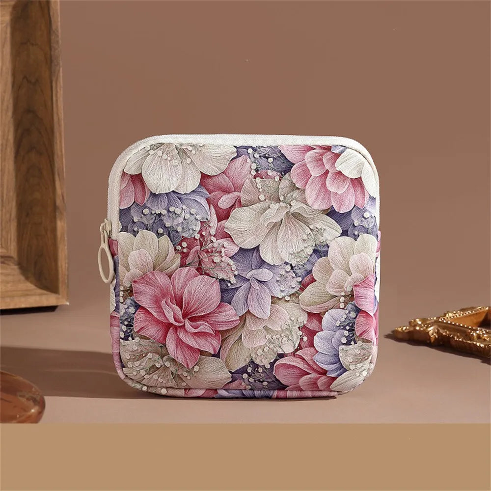 Women Girls Cosmetic Makeup Bag Coin Purse Large Capacity Sanitary Pads Bag Portable Mini Data Cables Organizer Multipurpose Oasis Select Color 8-12x12cm