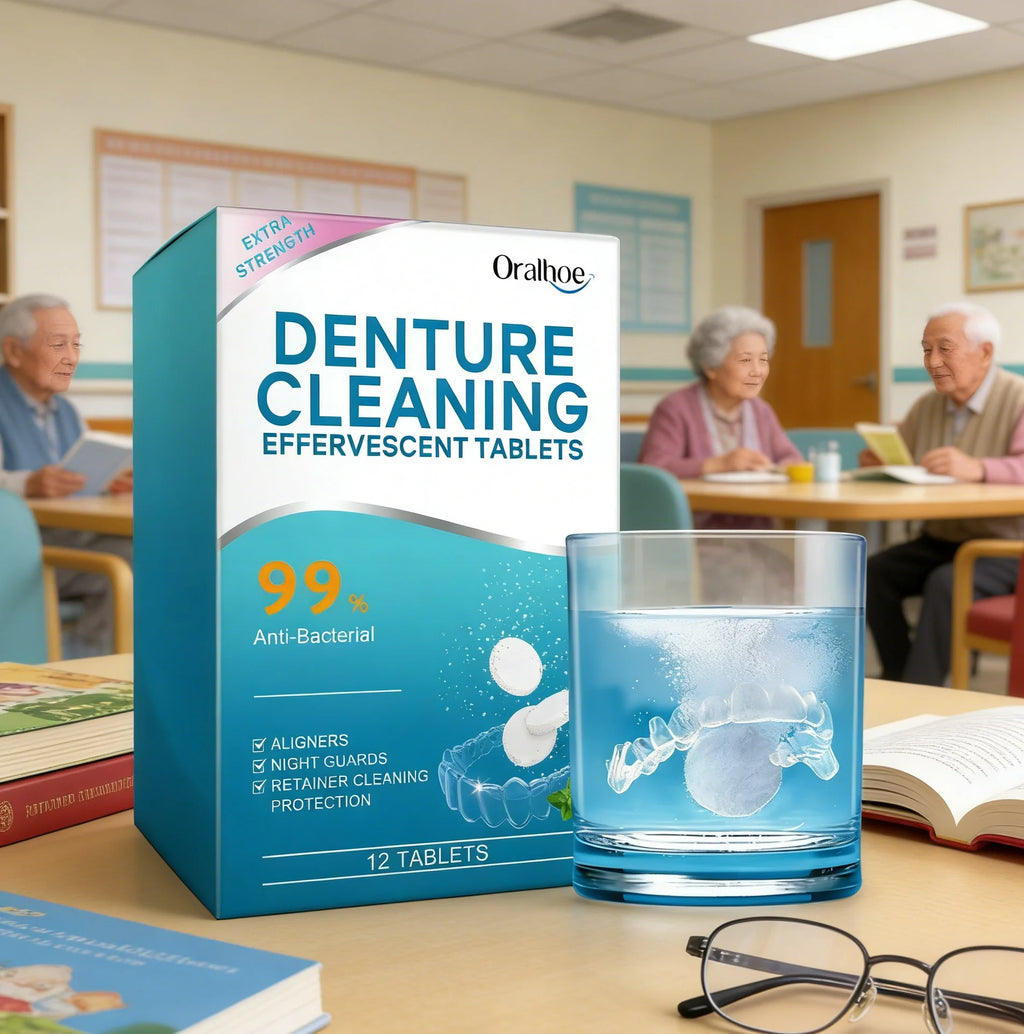 Denture Cleaning Tablets Whitening Removing Stains Plaque Fresh Breath Antibacterial Portable False Teeth Effervescent Pills Oasis Select