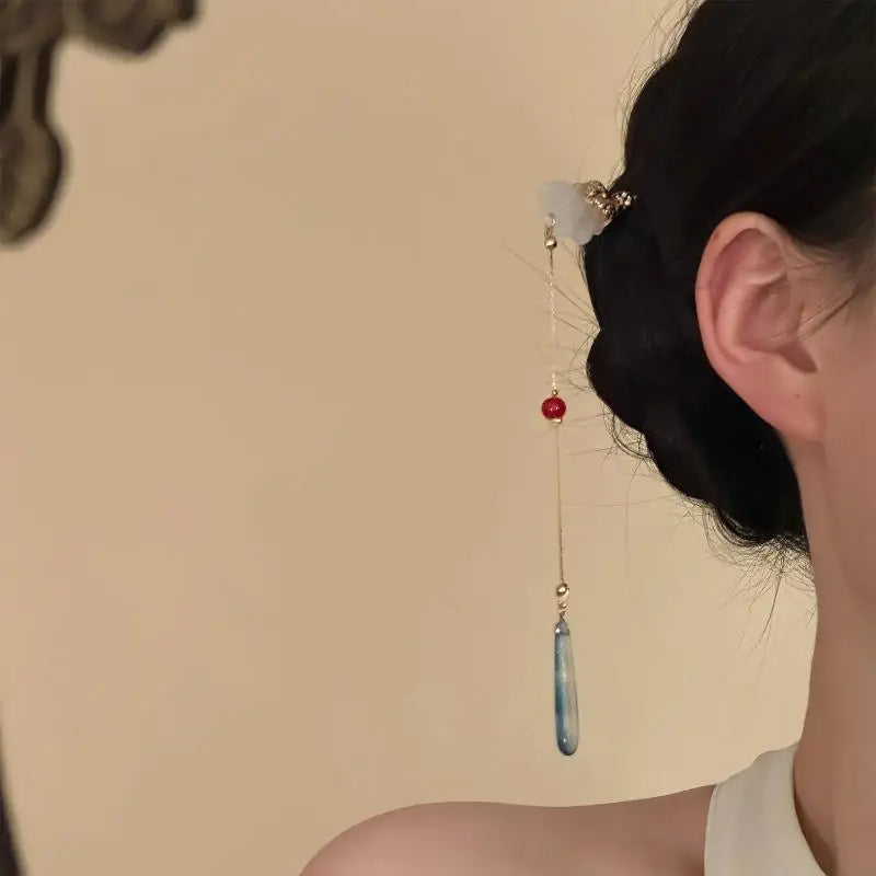Vintage Pearl Tassel Hair Clip – Enamel Flower Hanfu Hair Pin Decorative Hair Pin Oasis Select A5