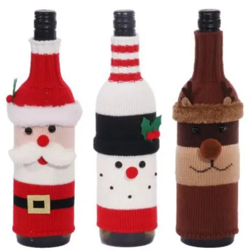 Christmas Knitted Wine Bottle Covers with A Snowman and Reindeer Atmosphere for Table Decoration Oasis Select