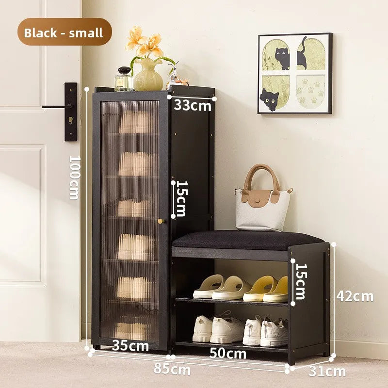 light luxury and high-end sense at the door of the home, integrated shoe cabinet, medieval door shoe stool Oasis Select Black seven layers