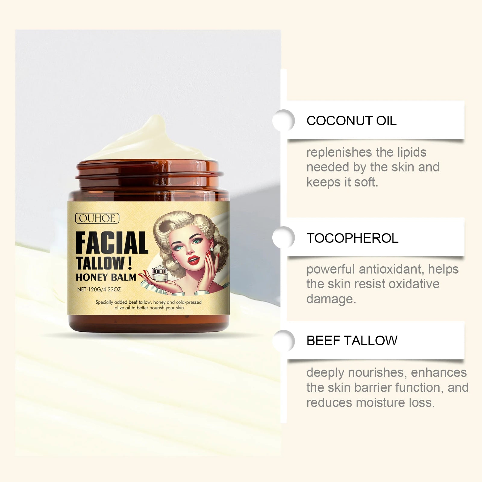 Tallow Honey Balm Face Cream – Firming, Lifting & Hydrating Face Moisturizer Cream Oasis Select