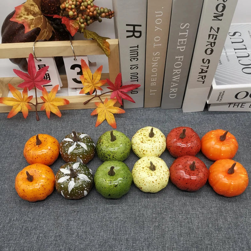 6/12pcs Simulated Pumpkin Decoration 6cm Vegetable Model Yellow / White Halloween Family Party Atmosphere DIY Decorations Oasis Select 6 Color-12PCS