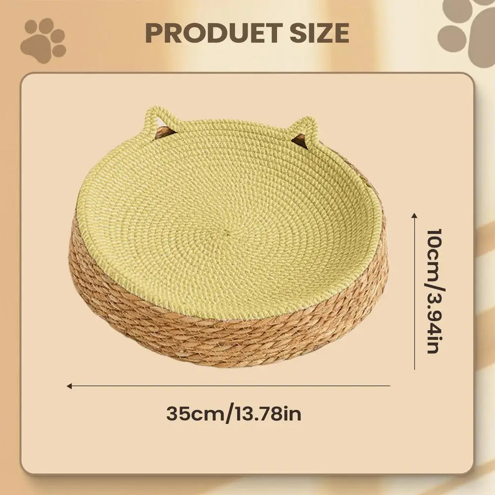Round Cat Scratcher Breathable Pad Kitten Ear Design Cotton Rope Woven Cat Bed for Play Exercise Enrichment Paws Care Activity Oasis Select C
