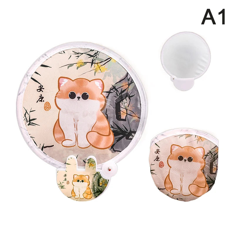 Portable Cartoon Folding Fan Kawaii Creative Foldable Fan Cool Summer Hand Fan Flying Disk Pocket Cloth Fan Gifts For Kids Oasis Select A1
