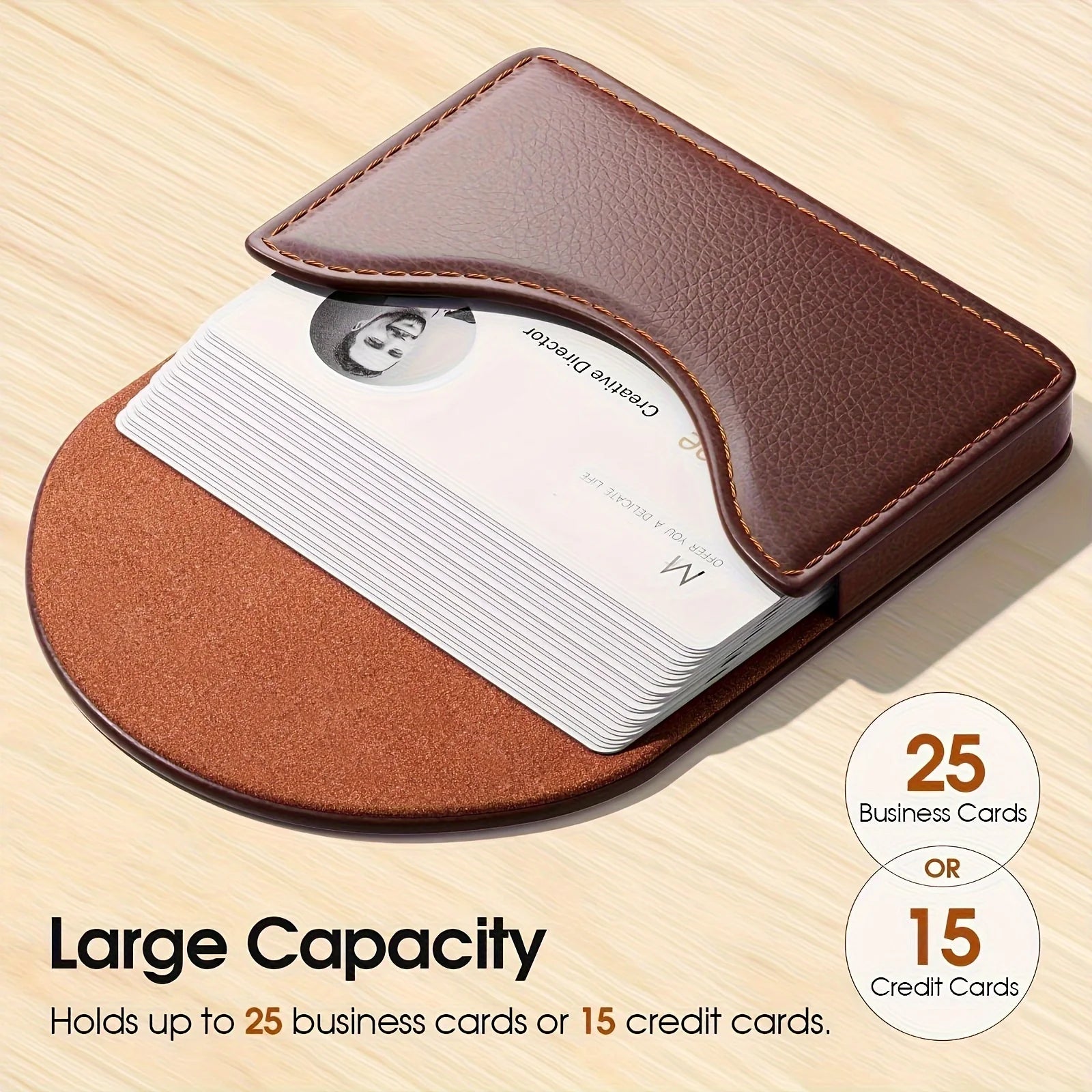 1pc Luxury Lychee Leather Business Card Holder,Large Capacity Metal Magnetic Closure,Desk Organizer for Office Photo Card Holder Oasis Select