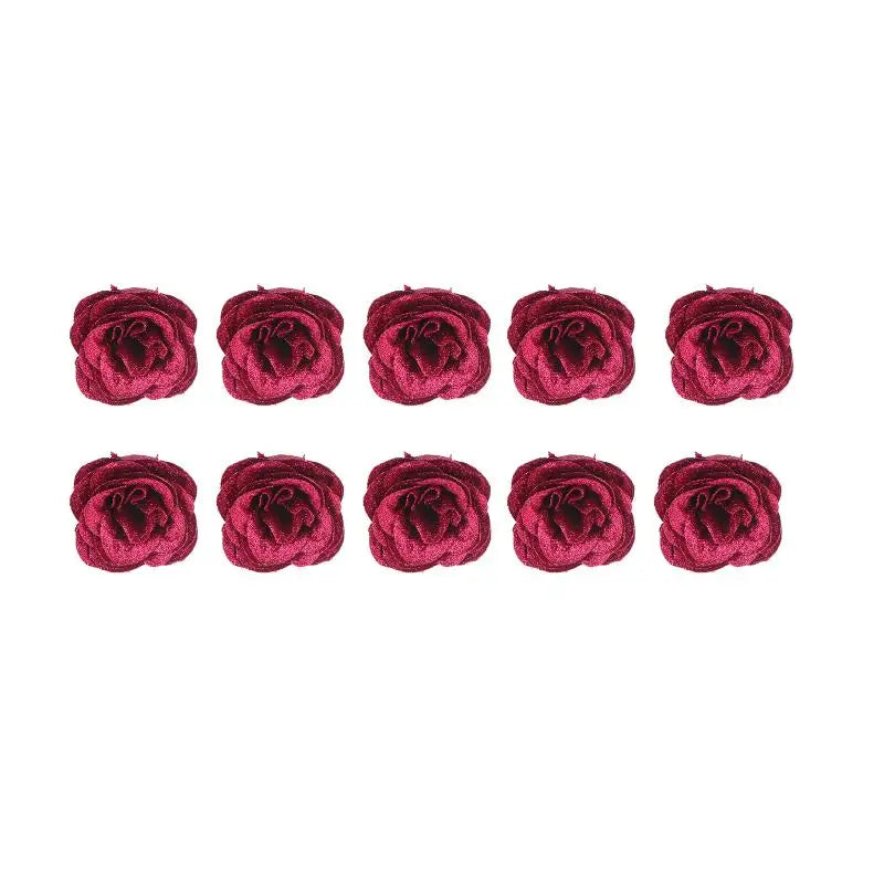 10Pcs Fairy Simulation Crystal Rose DIY Fake Flower Heads Valentine's Day Sparkling Rose Family Atmosphere Decoration Oasis Select Rose red 10Pcs