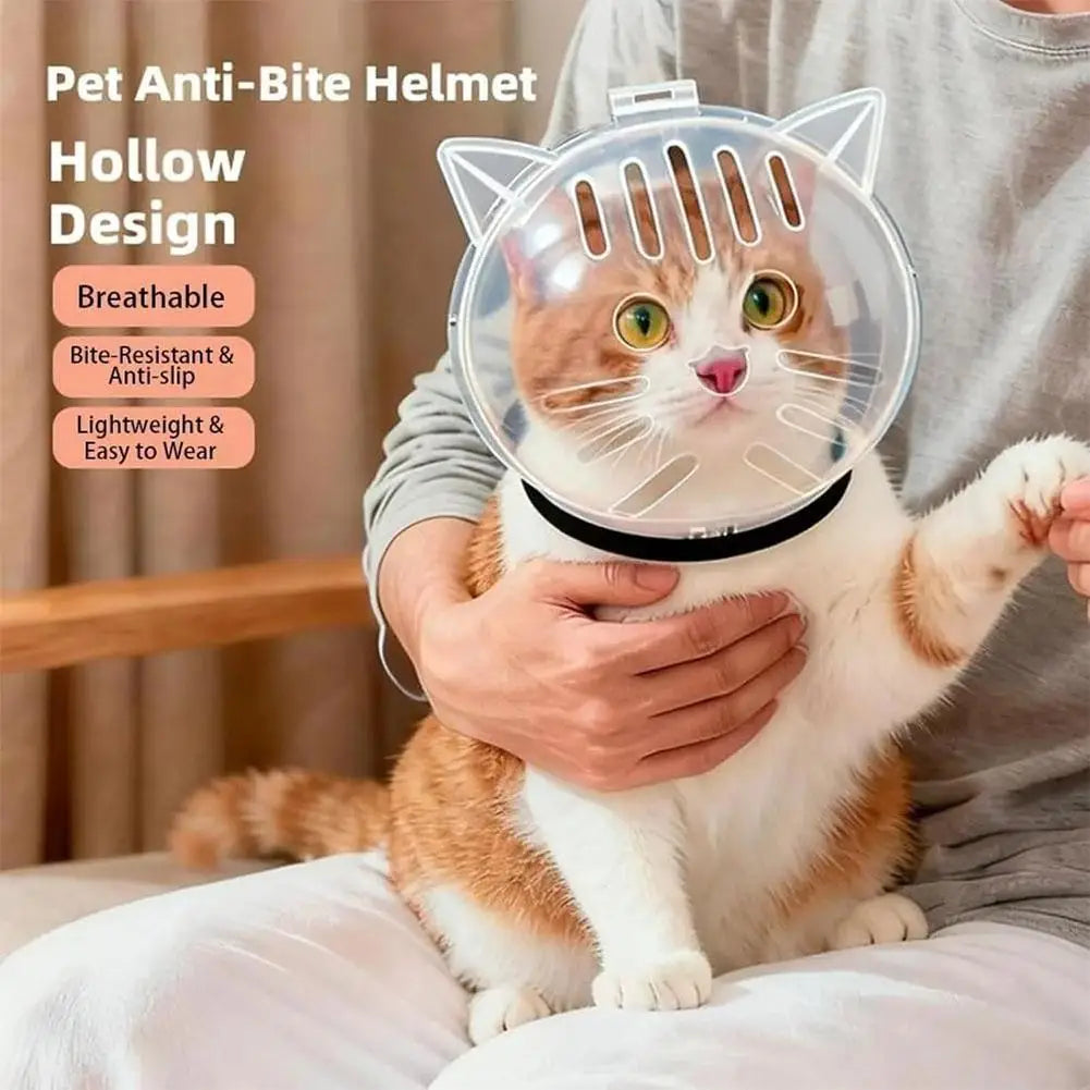 Cat Anti-Bite Helmet Breathable Transparent Hood for Grooming Nail Trimming Medical Care Anti-Licking Protective Mask Oasis Select