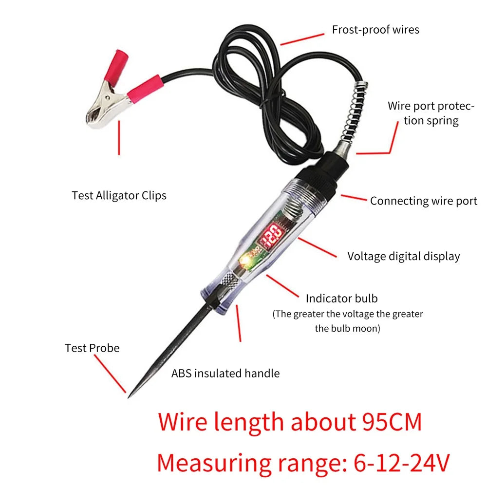 6V 12V 24V DC Car Truck Voltage Circuit Tester Car Volt Meter Long Probe Pen Light Bulb Automobile Maintenance Repair Tools Oasis Select