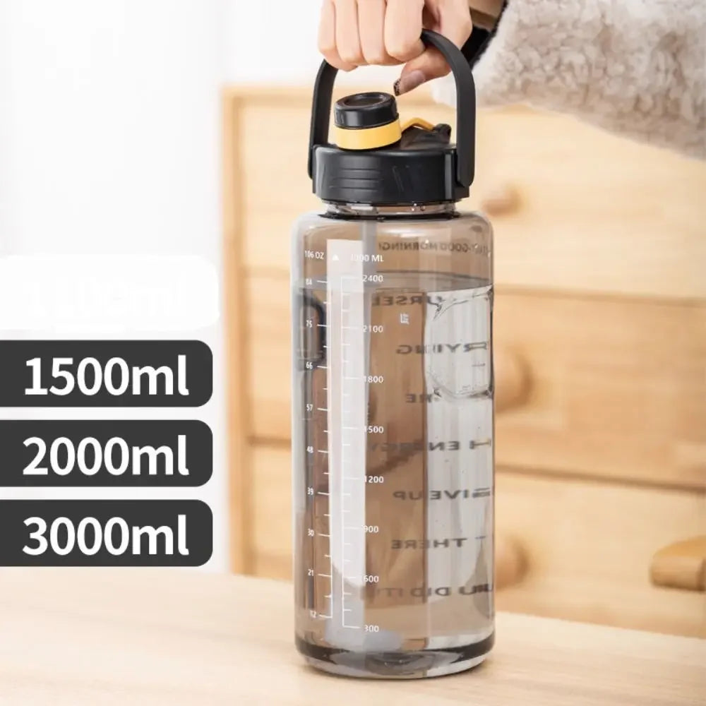 1.5L/2L/3L Sports Water Bottle Portable Leakproof Large Capacity Water Jugs Lightweight with Time Marker Clear Drink Bottle Oasis Select