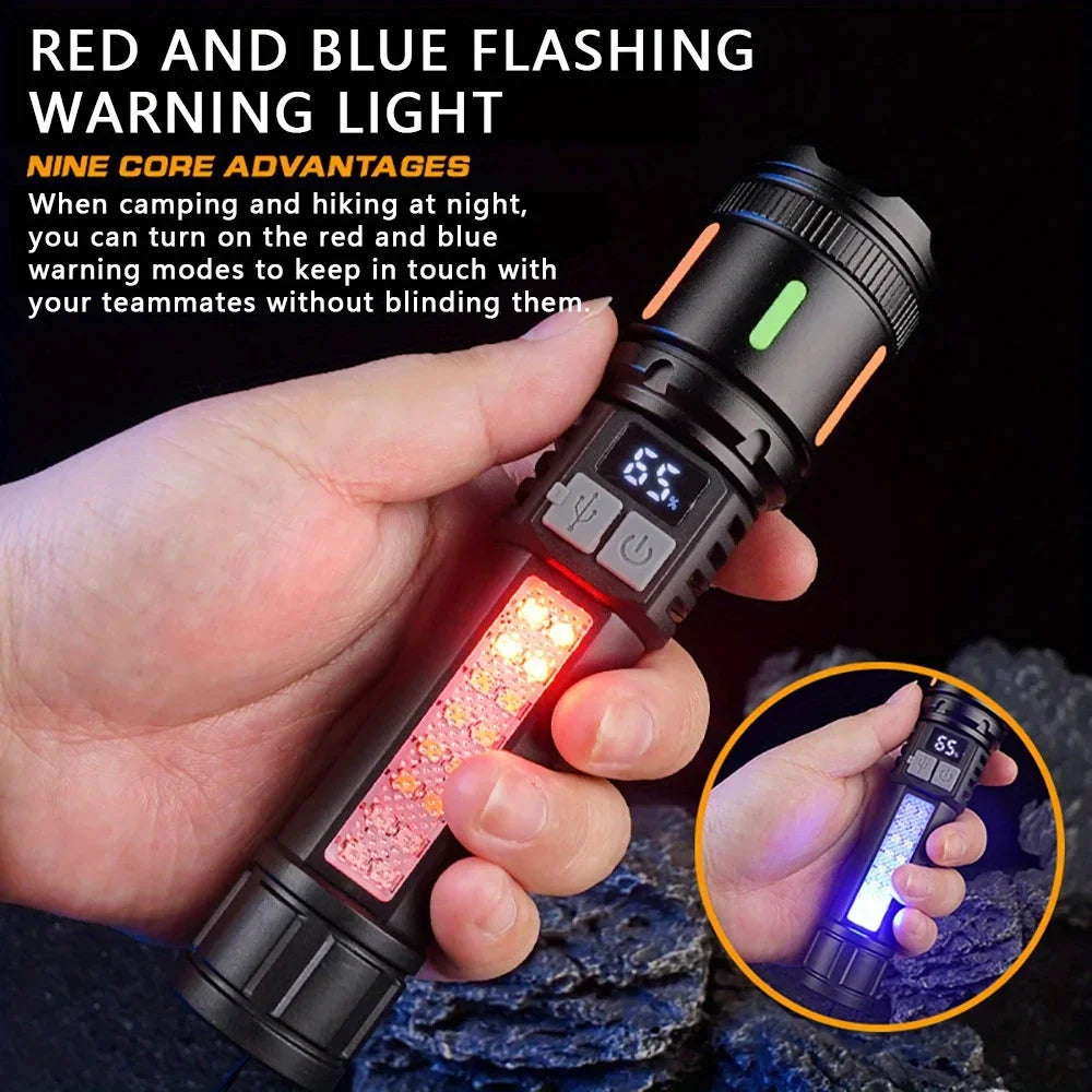 High Power LED Flashlight Telescopic Zoom Torch Type-C USB Rechargeable Flashlights Super Bright Emergency Light Oasis Select