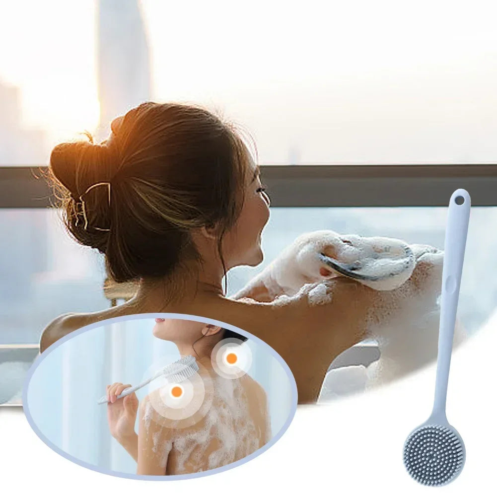 Silicone Long Handle Shower Brush Soft Haired Lazy Bath Tools Back Scrubber Sponge Exfoliating Skin Massager Bathroom Tools Oasis Select