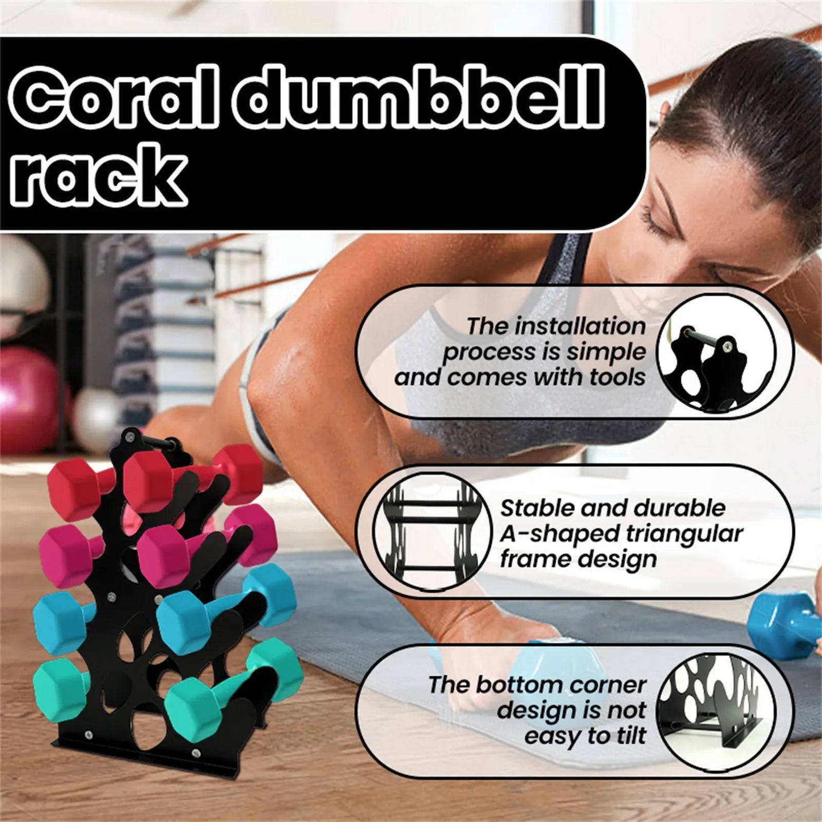 3-Tier Dumbbell Rack Stand – Compact Home Gym Storage Dumbbell Storage Rack Oasis Select