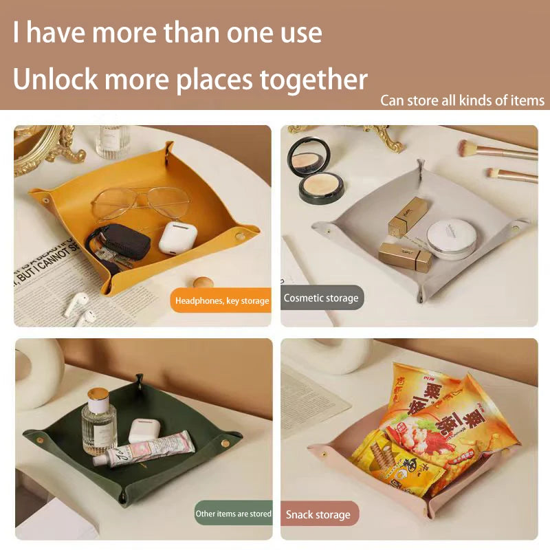Living Room Entrance Key Storage Box Leather Desktop Cosmetics Storage Box Sundry European Tray Storage Box Oasis Select