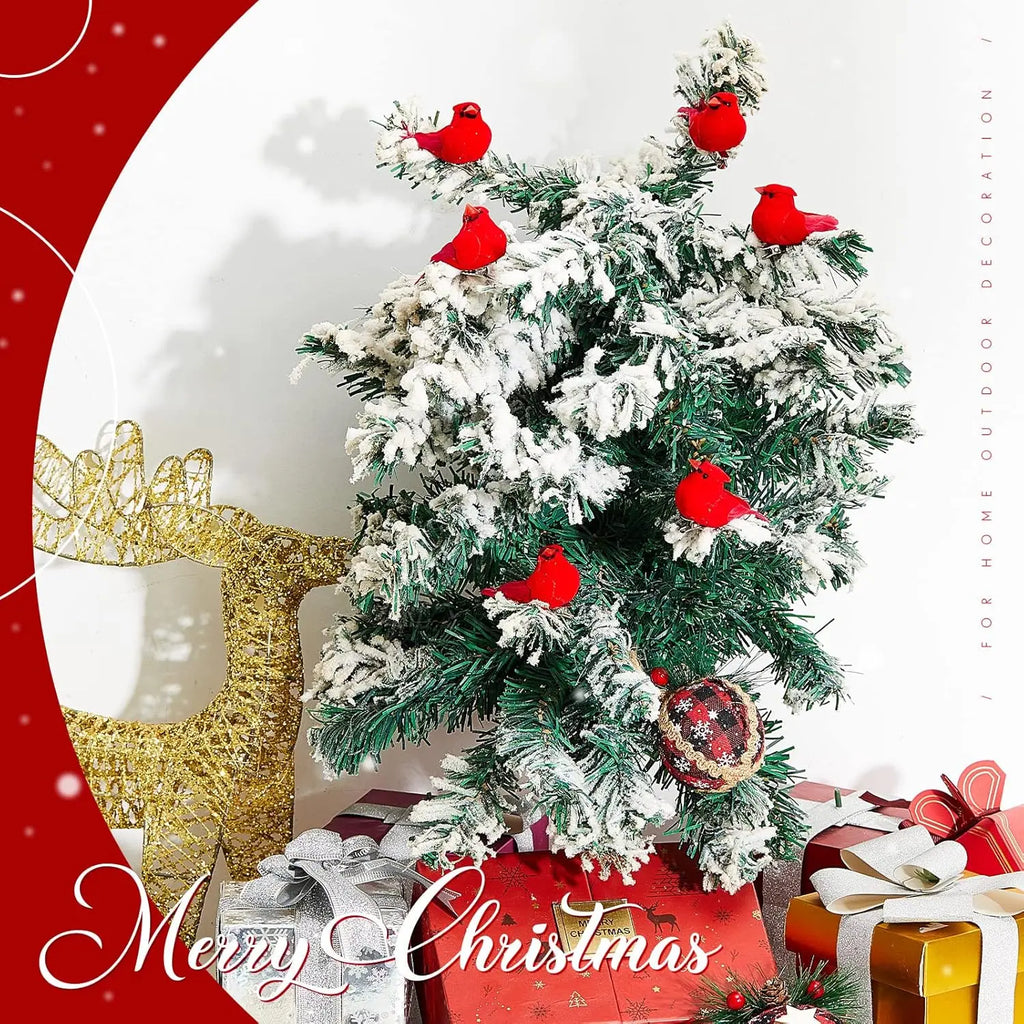 Artificial Red Cardinal Birds Clip on Pine Branches Christmas Realistic Feathered Birds with Clip for Christmas Tree Decor Oasis Select