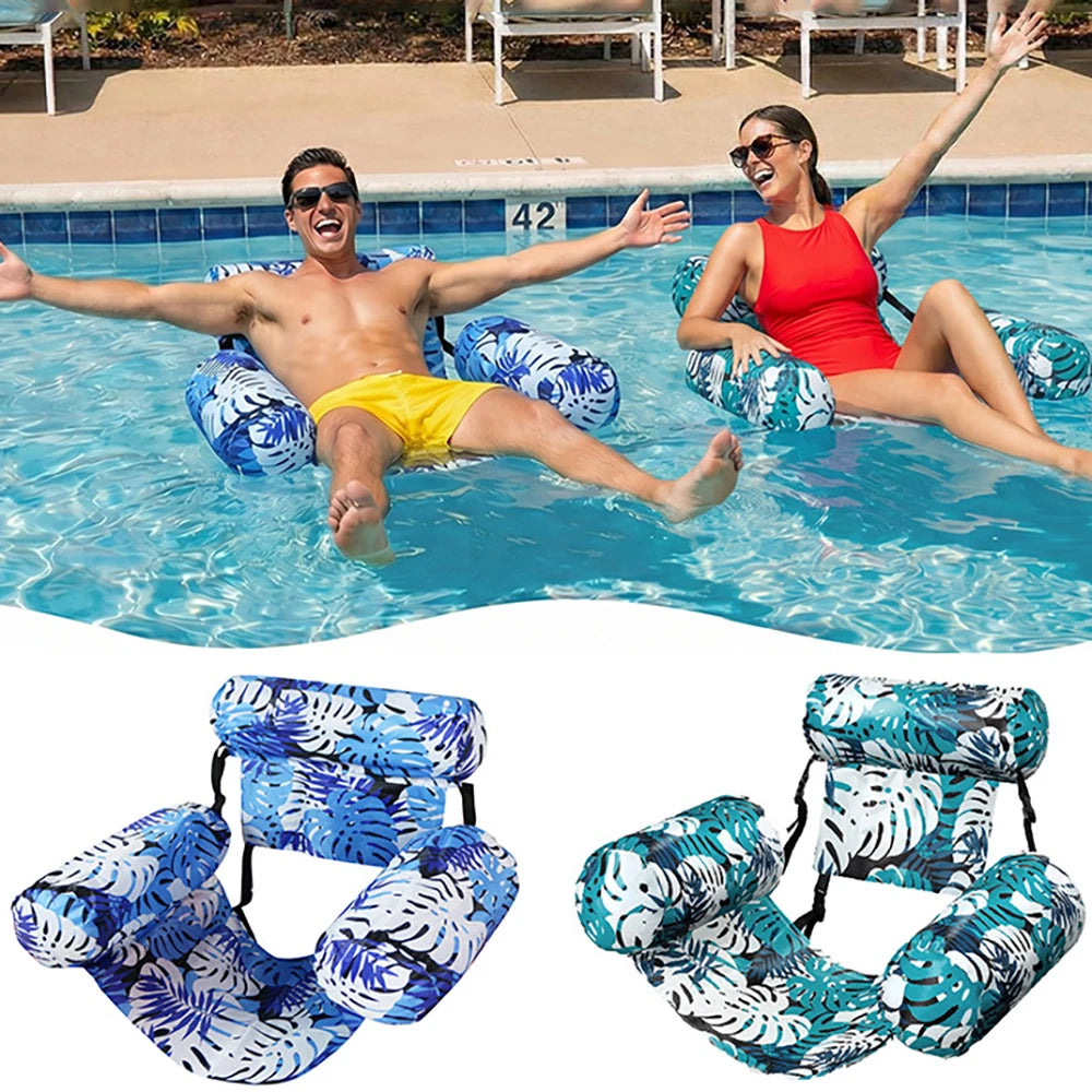 Inflatable Pool Floating Chair, 3 Airbags Anti-tip Leaf Print Floating Lounge, Water Hammock for Pool Beach Summer Water Play Oasis Select