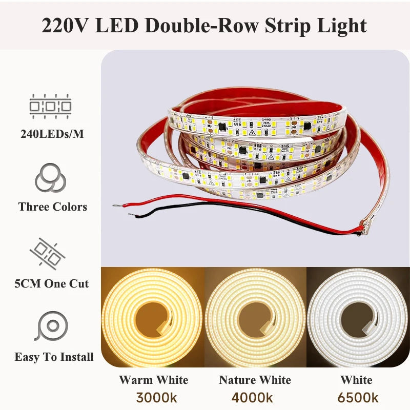 LED Lights Strips AC 220V SMD 2835 Outdoor LED Lights Waterproof 1M-30M AC 220 V LED Strips Self-Adhesive Lights Decor For Room Oasis Select