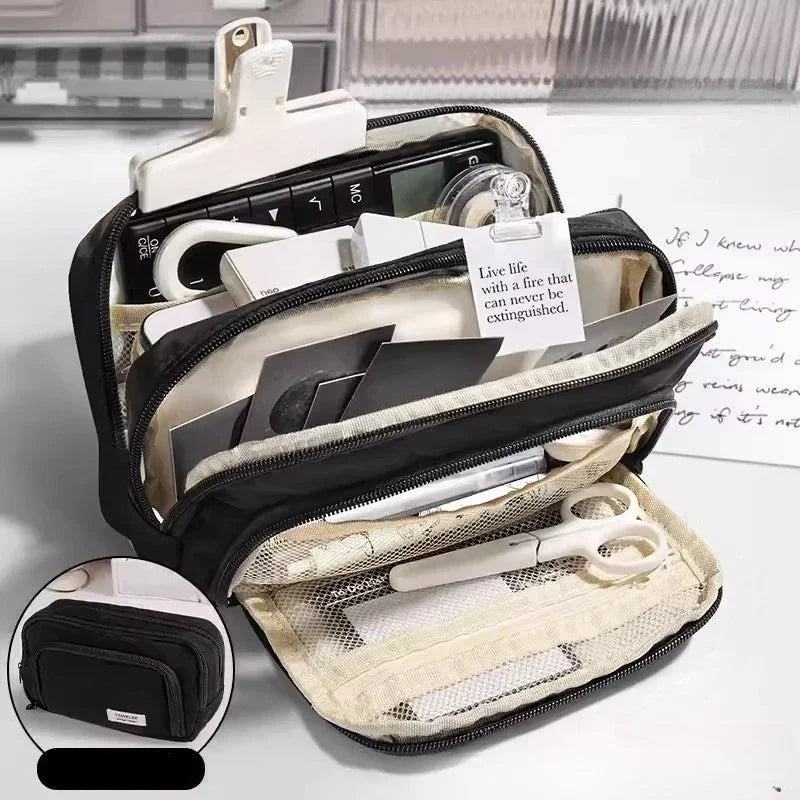 Japanese Minimalist Pencil Case Large Capacity Oxford Fabric Student Pouch for School Girl Teens Middle High School Supplies Oasis Select A-Black