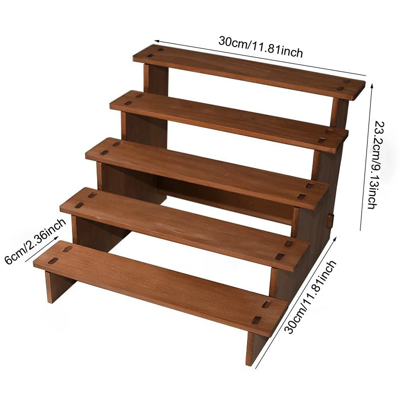 Wooden Multi-Tier Jewelry & Figurine Display Stand | 2–5 Layers
