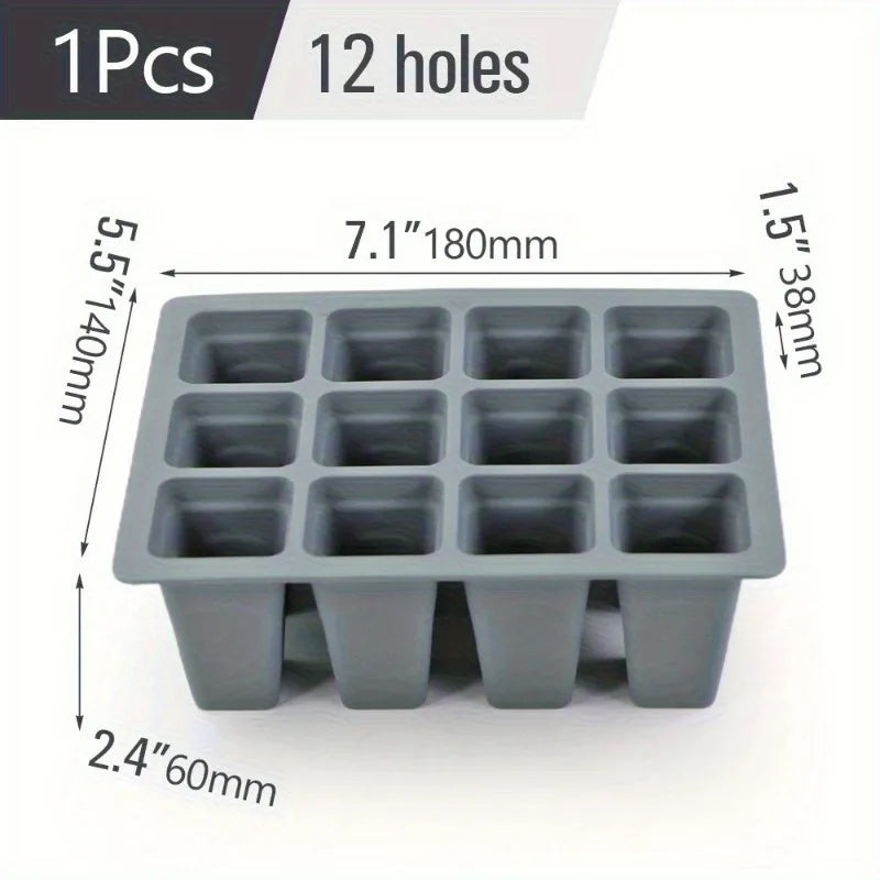 9 Plaid Pattern Square Silicone Seed Germination Tray with Drainage Holes Greenhouse Seedling Container Plant Pot Oasis Select Light Grey