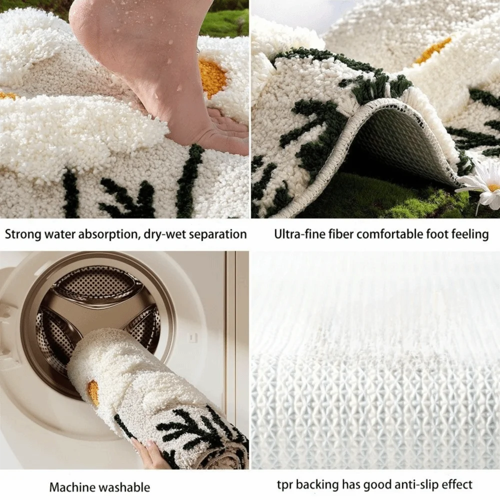 Floral Bathroom Floor Mat – Non-Slip, Soft & Absorbent 30×50cm