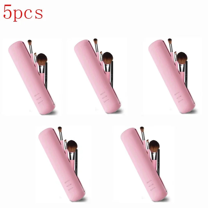 5/3/1Pcs Silicone Makeup Brush Storage Bag Waterproof Makeup Brush Travel Holder Magnetic Portable Cosmetic Bag Multipurpose Oasis Select 5pcs pink