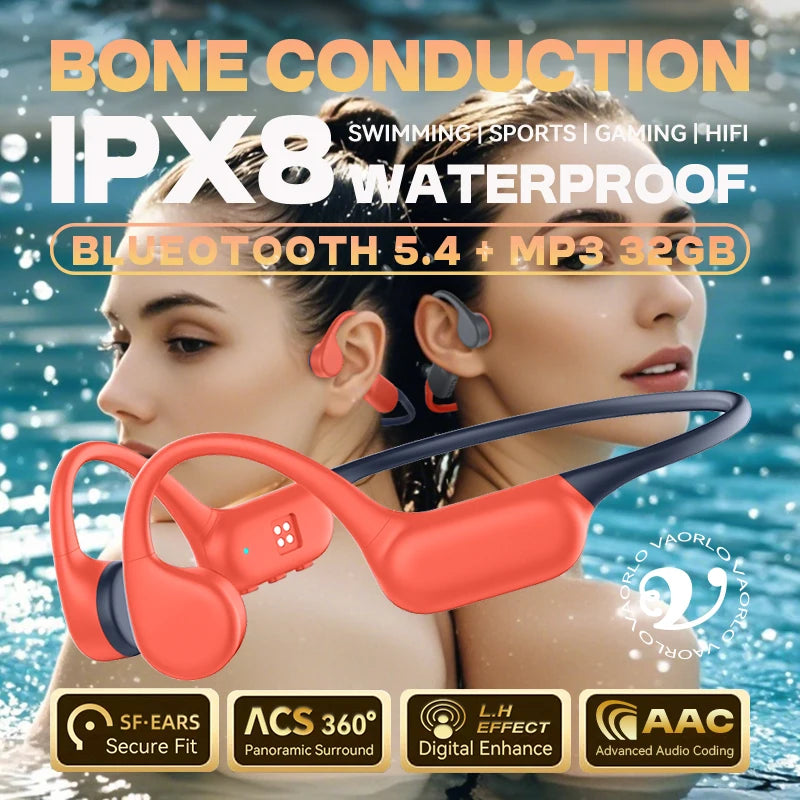 Bone Conduction Wireless Headphone IPX8 Waterproof Swimming Sport Earphones Open-Ear HIFI Bluetooth 5.4+32GB MP3 Player With Mic Oasis Select