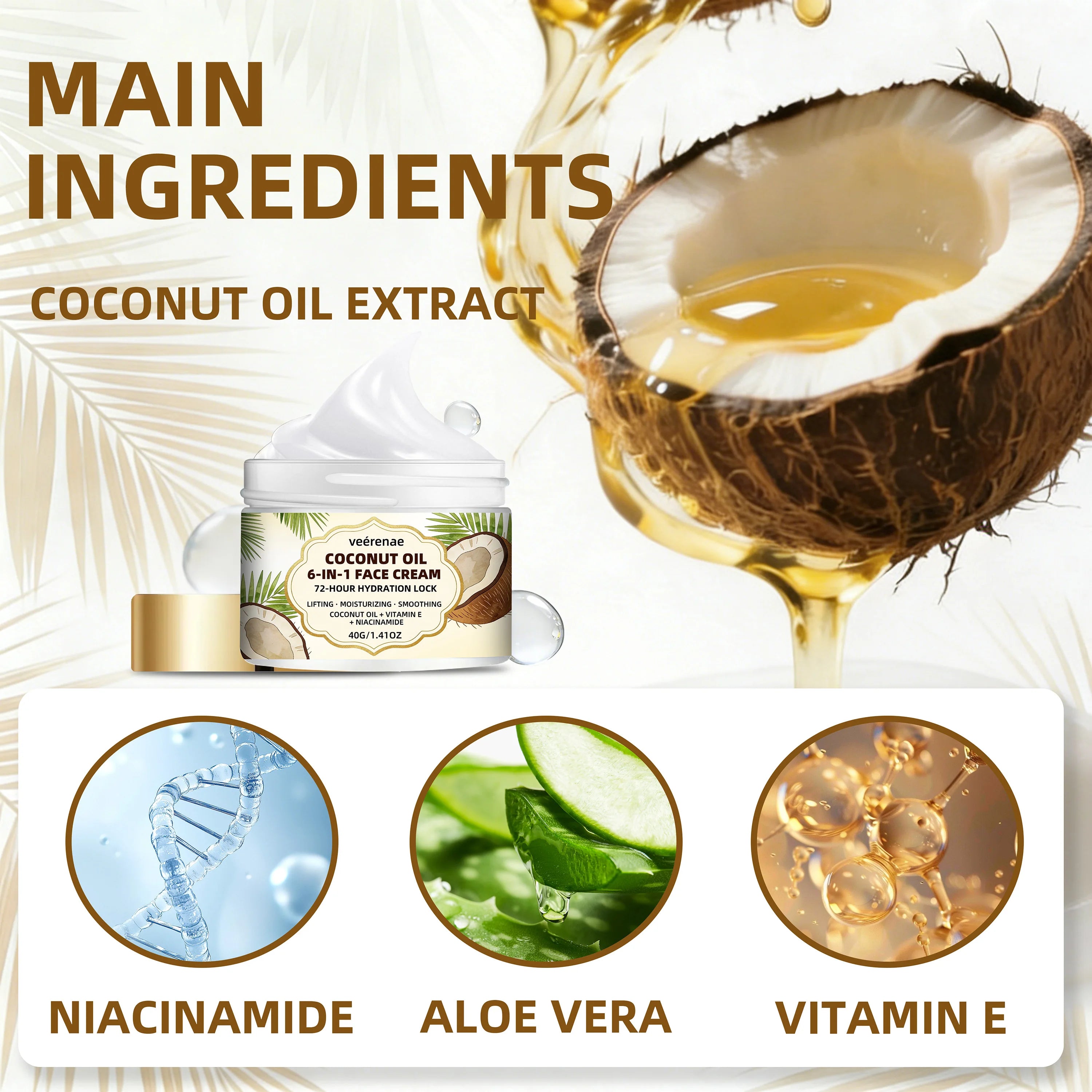 veérenae Coconut Oil 6-in-1 Face Cream – All Skin Types Face Moisturiser Oasis Select