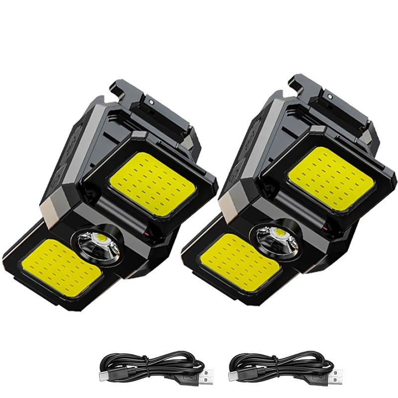 Mini Flashlight Keychain Light COB Work Light USB Rechargeable Lamp with 90° Foldable Side Lights Super Bright Portable Lantern Oasis Select 2PCS