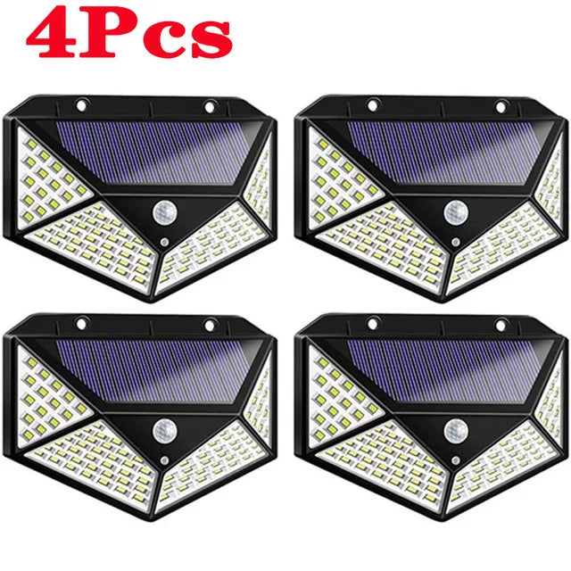 1/2/4Pcs 100 LED Solar Wall Lights Outdoor Solar Lamp PIR Motion Sensor Solar Powered Sunlight Street Light for Garden Light Oasis Select 4Pcs- Black