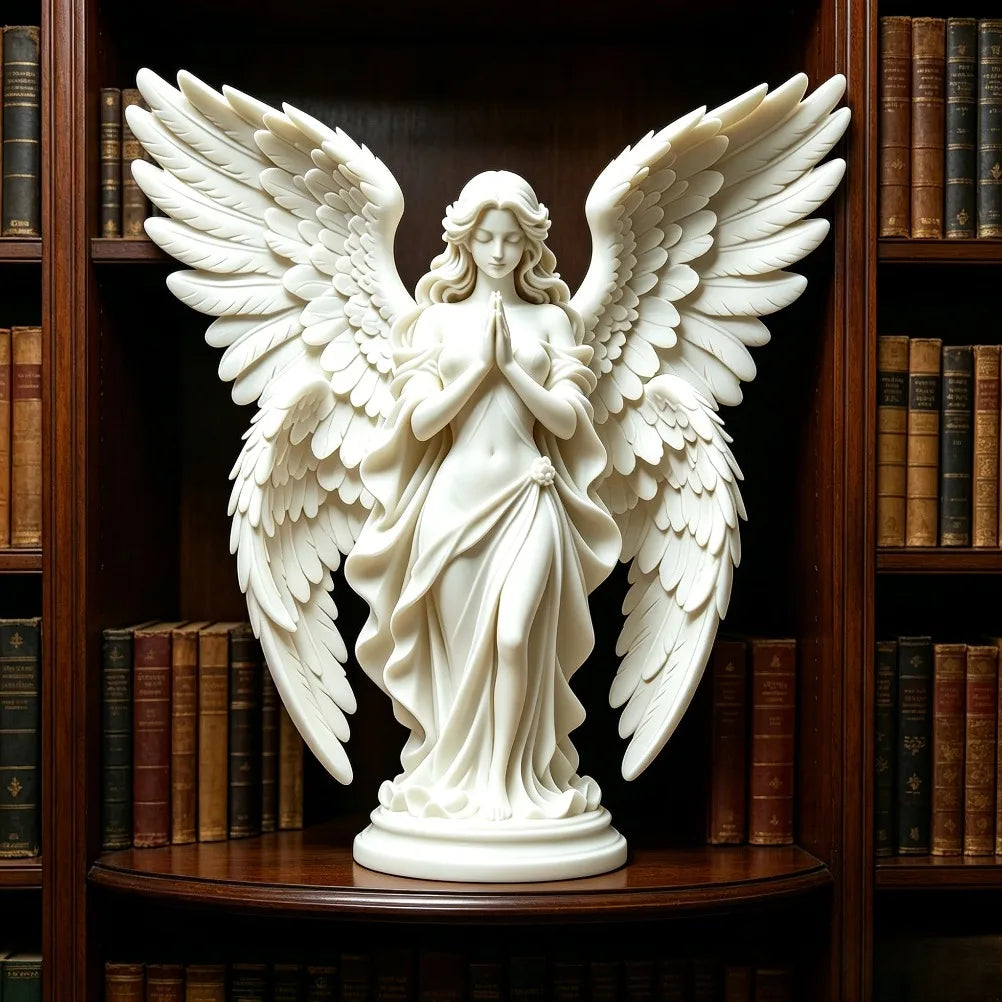 Serene Prayer Winged Guardian Angel Sculpture Matte Neoclassical Faith Statue Calm Tabletop Decor Spiritual Housewarming Present Oasis Select