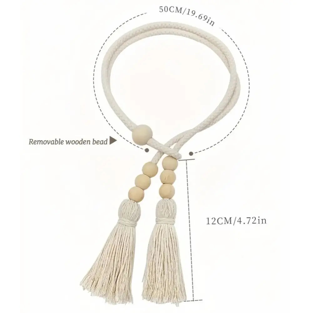 2Pcs Curtain Tiebacks with Tassels Fixed Nordic Curtain Tying Rope Wooden Bead Simple Curtain Hooks Bundle Bags Storage Buckle Oasis Select