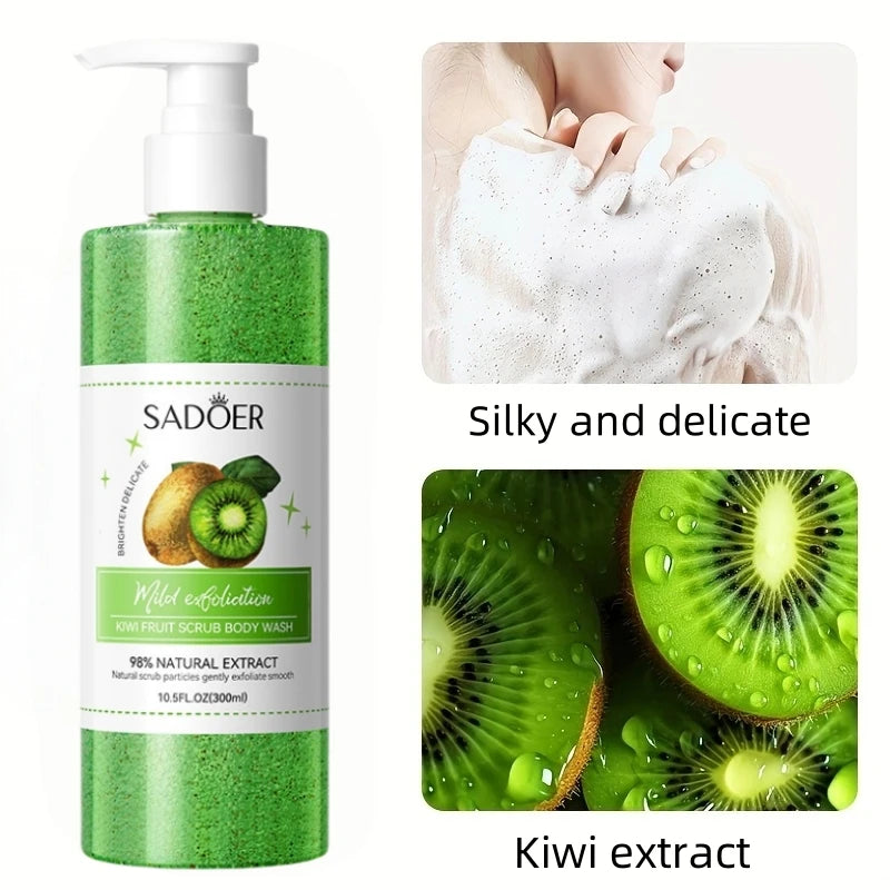 SADOER Kiwi Scrub Shower Gel 300ml | Natural Fruit Extract Exfoliating Shower Gel Oasis Select