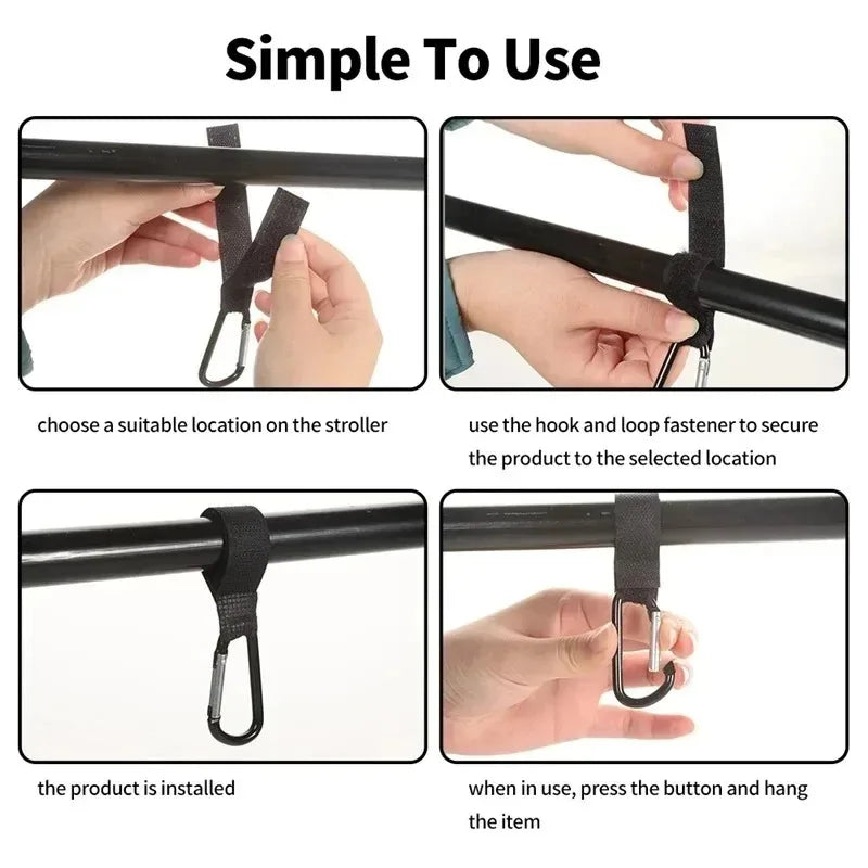 2/8/12pcs Baby Stroller Hook Organizer Adhesive Nylon Clasp Loop Clips Carabiner Hooks Diaper Bag Shopping Hook Buckles Hanger Oasis Select