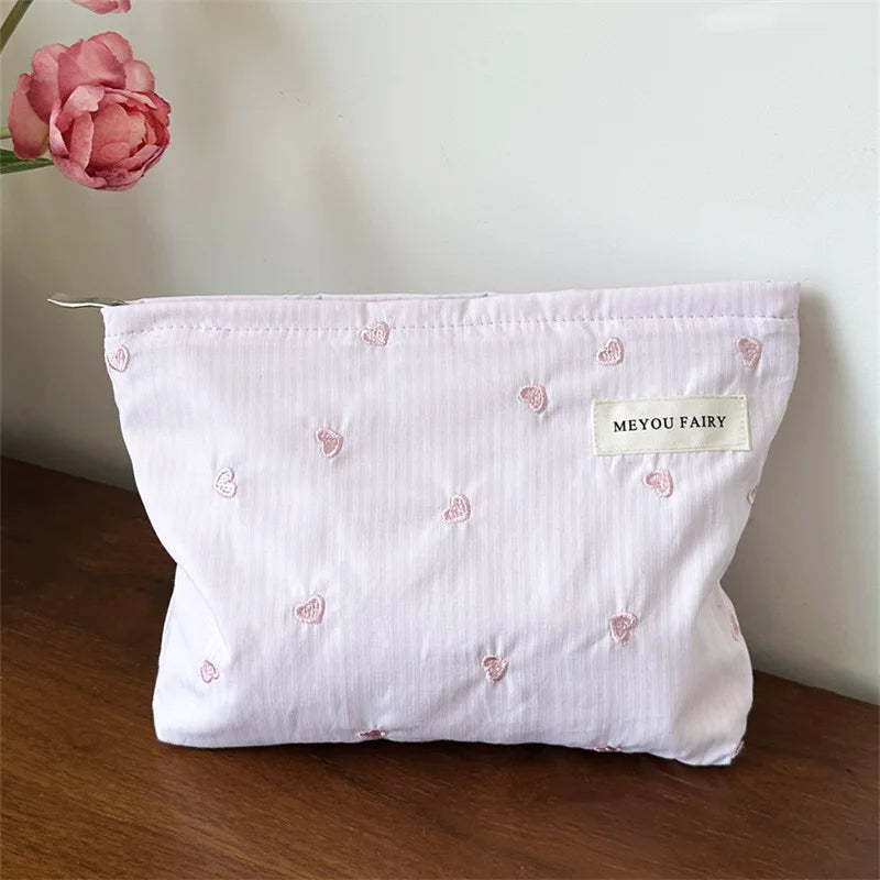 Fashion Women Bow Stripe Makeup Bag Portable Toiletry Lipsticks Cosmetic Storage Pouch Clutch Bag Ladies Organizer Handbag Oasis Select Pink C